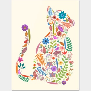 Fancy And Fine Flowered Cat Garden Design Posters and Art